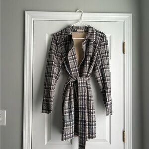 Solitaire Plaid Belted Trench Coat in Black, Gray, Cream